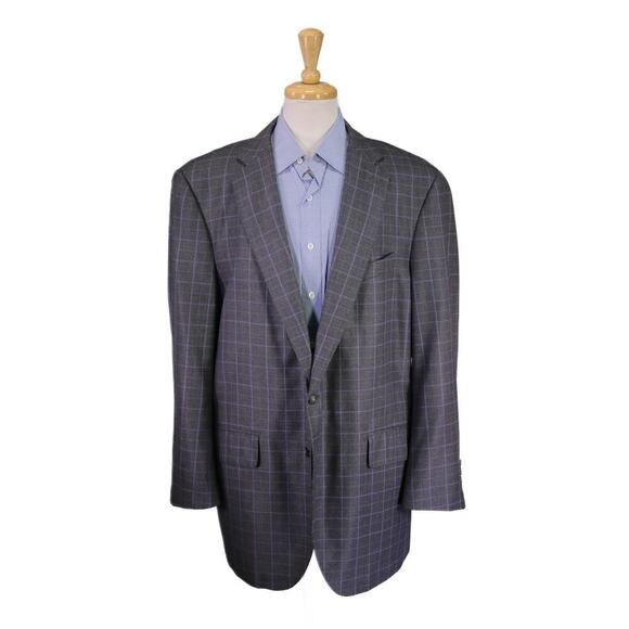 Custom Made! Gray w/ Purple Windowpane Wool-Silk 2-Btn Sportcoat Blazer 52R - Picture 1 of 9